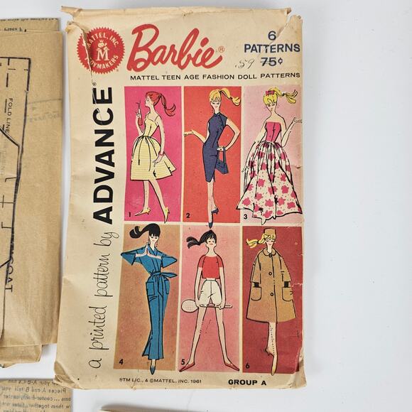VTG 1961 Advance Mattel Barbie doll patterns cut How to Barbie Sewing book - Picture 3 of 12